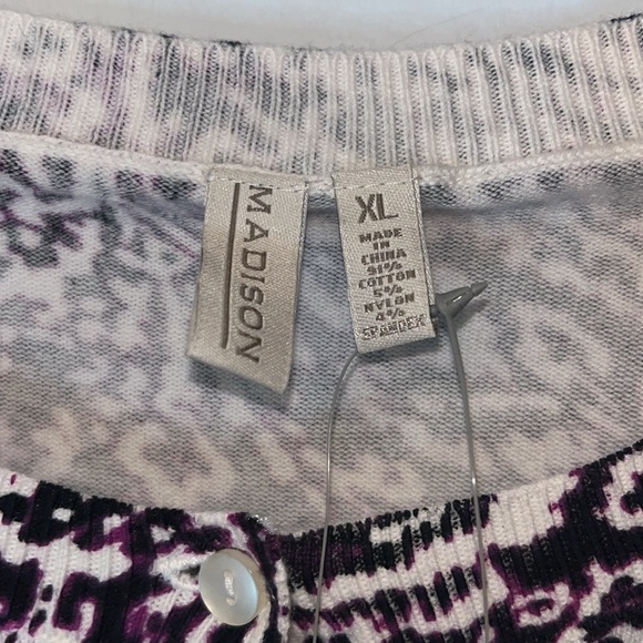 NWT Madison Lightweight Cardigan Sweater Plum White Floral Leaf Boho Print Sz XL - Picture 3 of 11